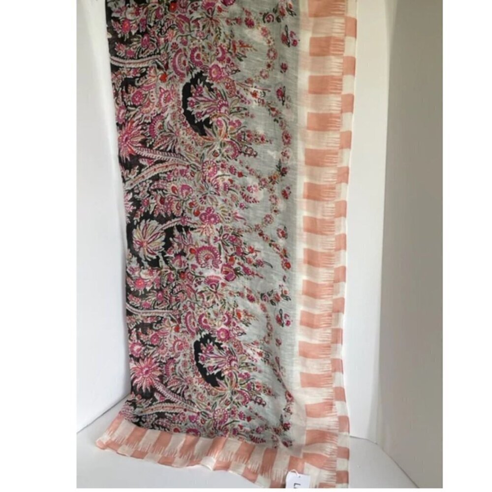 Liberty London Octavie Silk Linen Scarf Womens Pink Floral Oblong Lightweight - Picture 3 of 7